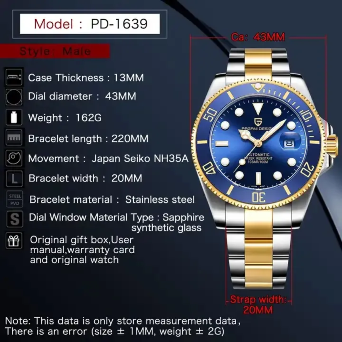 Pagani design submariner "Bluesy" automatic watch